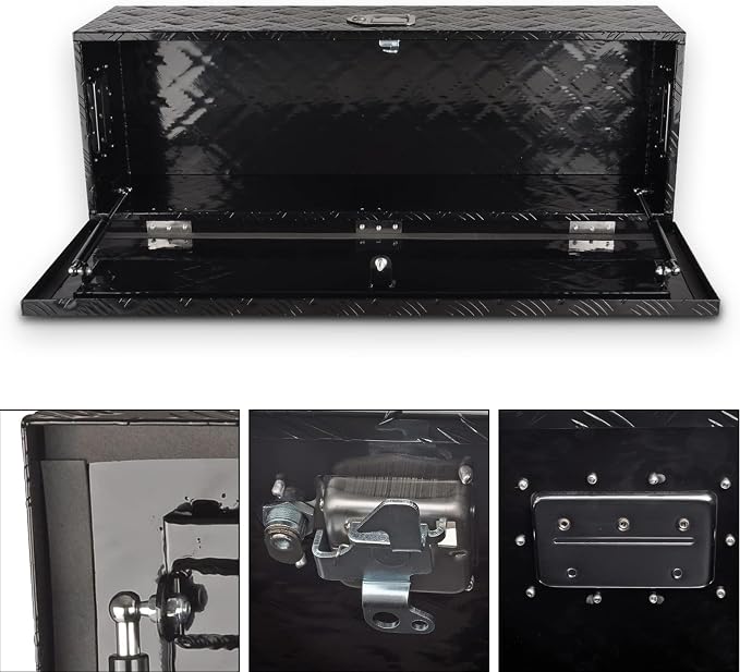 39 Inch Heavy Duty Aluminum Truck Bed Tool Box, 5 Bar Tread Storage Organizer, Lock & Keys, Black (39"x13"x10")