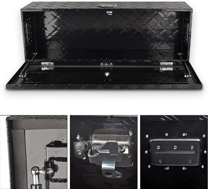 39 Inch Heavy Duty Aluminum Truck Bed Tool Box, 5 Bar Tread Storage Organizer, Lock & Keys, Black (39"x13"x10")