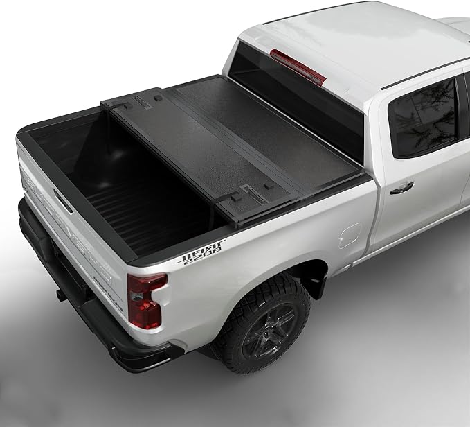 Toptiny Hard Folding Truck Bed Tonneau Cover |THTF030|Fits Chevy/GMC Silverado/Sierra 1500(2007-2026) 2500 3500 HD(2007-2019), Works w/MultiPro/Flex Tailgate 6' 7" Bed (79.4")