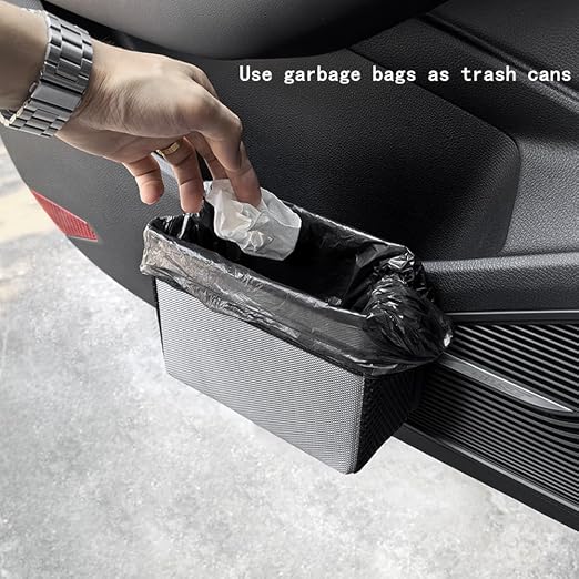 Car Trash Can, Foldable Multifunctional Hanging Storage Box Trash Can with a Roll of Garbage Bag, Multi Pocket Design Suitable for Car, Home, and Office Car Trash Cans (Beige)