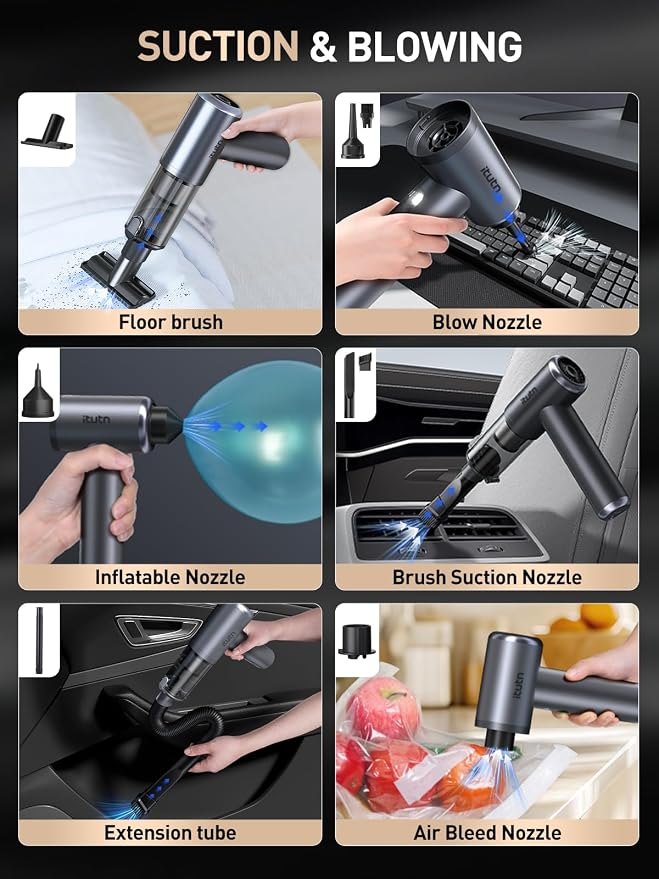 Mini Car Vacuum Portable Cordless, 20000PA Powerful Suction,7800mAh,High Power, LED Light, Dual Filter, Car Vacuum Cleaner & Air Duster for Home, Desk, PC, Keyboard
