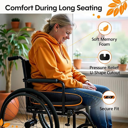 Premium Memory Foam Seat Cushion with Carrying Bag & Cooling Gel for Office Chair, Wheelchair, Travel, Car Seat, Gaming Chair for Coccyx & Tailbone Pain, Back Pain Relief, Sciatica Support