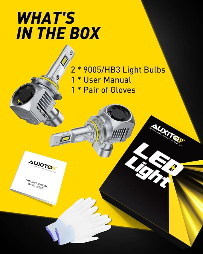 AUXITO 9005/HB3 LED Bulb, 1000% Brighter, 3 Min Quick Install, 20 Years Lifespan, No Flicker, 99% Compatibility