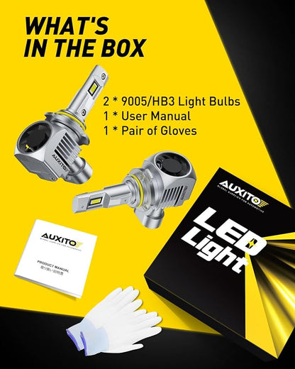AUXITO 9005/HB3 LED Bulb, 1000% Brighter, 3 Min Quick Install, 20 Years Lifespan, No Flicker, 99% Compatibility