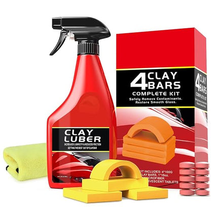 Heavy Duty Car Clay Bars Auto Detailing Clay Luber Synthetic Lubricant Kit，4 Pcs Auto Detailing Clay Bar，10 Pack Clay Lubricant Sheets & Microfiber Towel – Safe Deep Clean, Remove Contaminants
