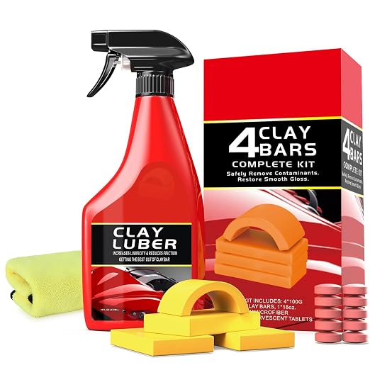 Heavy Duty Car Clay Bars Auto Detailing Clay Luber Synthetic Lubricant Kit，4 Pcs Auto Detailing Clay Bar，10 Pack Clay Lubricant Sheets & Microfiber Towel – Safe Deep Clean, Remove Contaminants