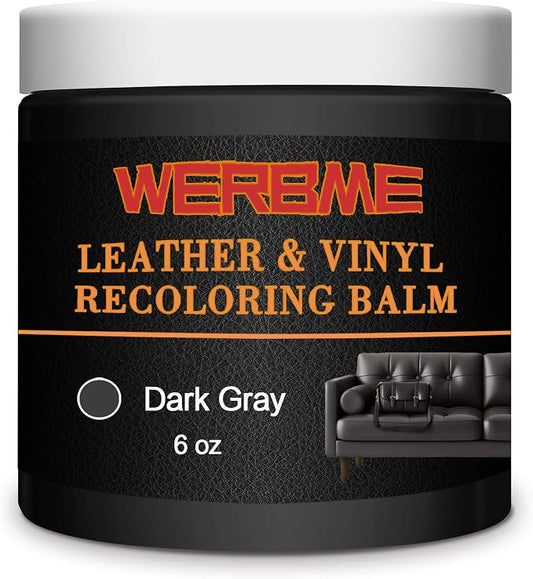 Leather Recoloring Balm - Leather & Vinyl Repair Balm for Furniture, Couches,Car Seats, Auto Interior & Accessories, Restores Faded, Worn, Scratched and Cracked Leather Surfaces (Dark Gray)