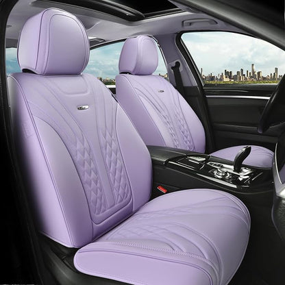 Coverado Car Seat Covers Full Set, 5 Seats Front Seat Cover and Back Seat Covers for Cars, Automotive Seat Covers Leather Waterproof Seat Covers, Car Seat Protectors Universal for Cars Purple