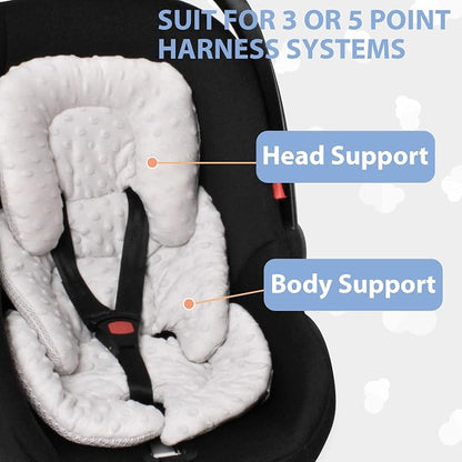 Infant Carseat Insert, 2-in-1 Reversible Baby Car Seat Cushion for Newborn Toddler Head & Body Support Car Seat Pad for Carseats, Strollers, Swings, Bouncers