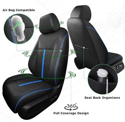 for Honda Civic Leather Seat Covers, Sedan LX 2016 2017 2018 2019 2020 2021, Custom Fit Car Seat Cover Full Set, Waterproof Accessories, Black Blue (Solid Bench Seats- W/O Rear Armrest)