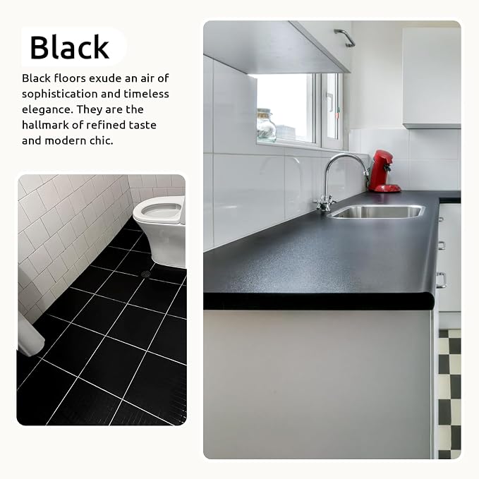 One Step Interior Floor Coating Kit, Water-based & Low Odor One-Step Floor Paint, High Hardness Waterproof Paint for Ceramic, Porcelain, Fiberglass, Hardwood, Laminate, Vinyl, 35OZ, Black