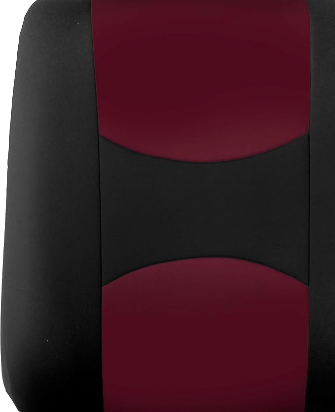 FH Group Flat Cloth Seat Covers Front Seat and Solid Rear Bench Full Set with Gift - Universal Fit for Cars, Trucks & SUVs (Burgundy)