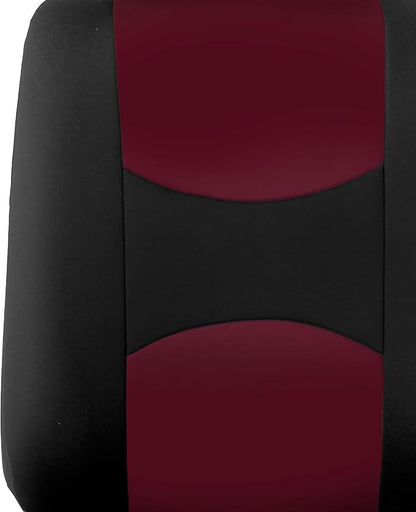 FH Group Flat Cloth Seat Covers Front Seat and Solid Rear Bench Full Set with Gift - Universal Fit for Cars, Trucks & SUVs (Burgundy)