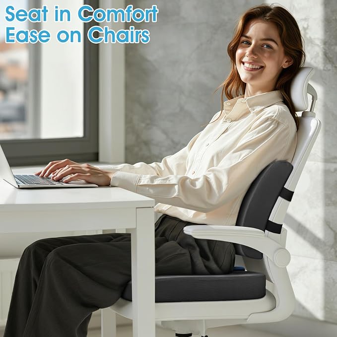 CushZone Seat Cushion, Lumbar Support Pillow with Adjustable Strap-Chair Cushions for Sciatica Pain Relief-with Washable Cover Memory Foam for Car, Travel and Wheelchair-Gray X-Large