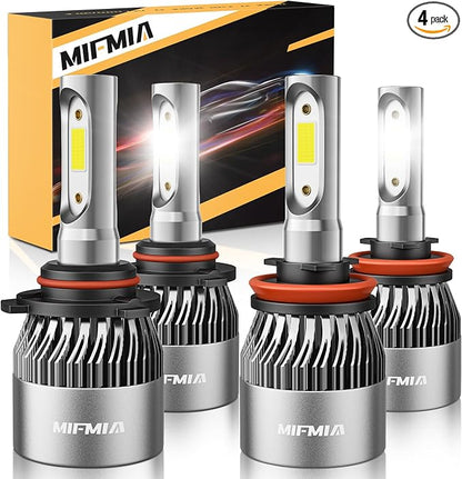 𝖧𝟣𝟣/𝖧𝟫/𝖧𝟪 𝟫𝟢𝟢𝟧/𝖧𝖡𝟥 Light Bulbs Combo, 900% Brighter 72000LM, 6500K Cool White Non-Polarity Plug and Play with Cooling Fan IP68 Waterproof Off Road Lights, Pack of 4