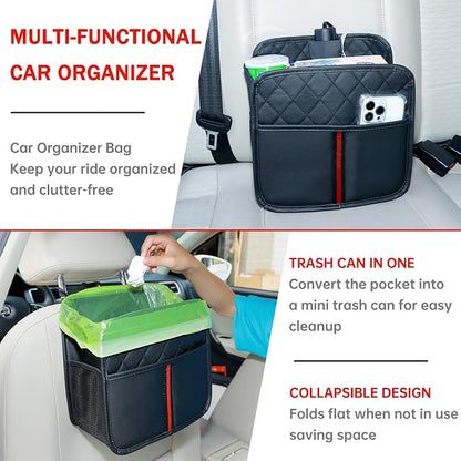 Car Seat Back Organizer, 1 Pack Multifunctional car organizers and storage with Cup Holders, Car Trash Can, Back of Seat Car Organizer for Kids & Adults, Universal for Most Cars, Black