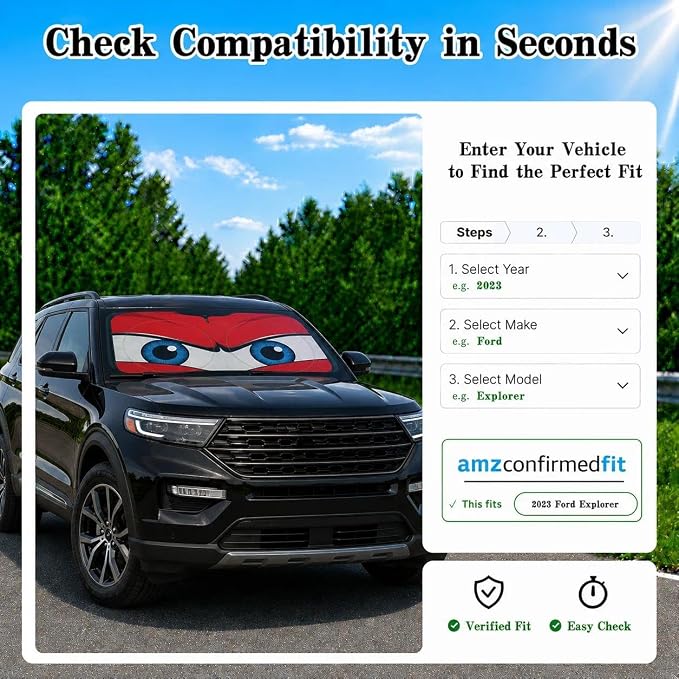 Car Windshield Sun Shade, Funny Cartoon Eyes Large Foldable Front Window Sunshade, UV Heat Protection Windshield Cover Universal Fits Full-Size Pickup Truck SUV - 63 x 33.86