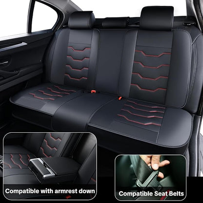 Car Seat Cover Full Set Sets, Universal Car Seat Covers for Cars, Premium Waterproof Leather, Protect & Upgrade Car Interior, Compatible with Airbags, Easy to Install & Clean Up