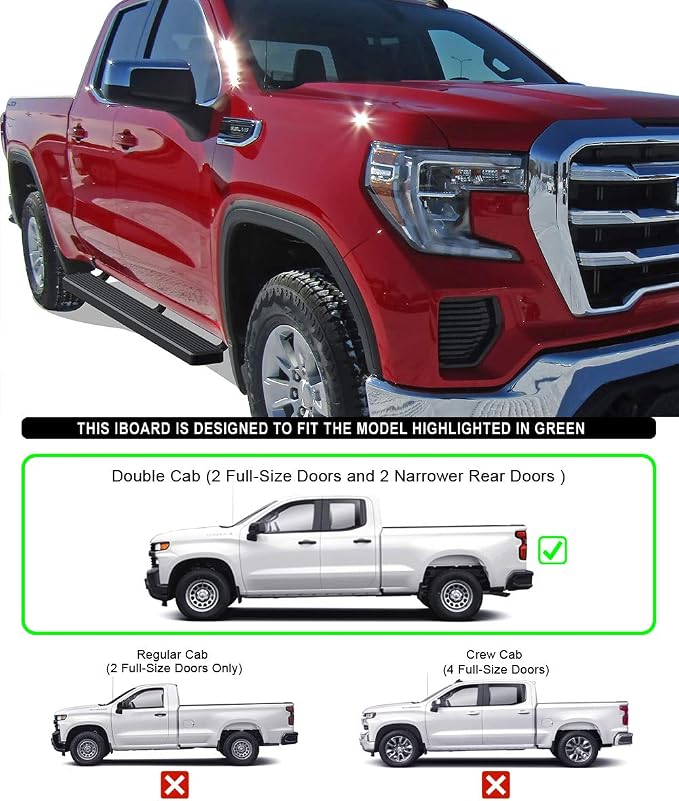 APS 5in Stainless Steel Black Running Boards Compatible with Silverado Sierra 1500 2019-2026 Extended Cab & 2500 3500 2020-2026 (Exclude 19 1500 LD)(Silverado 1500 LTD Sierra 1500 LD 2022)