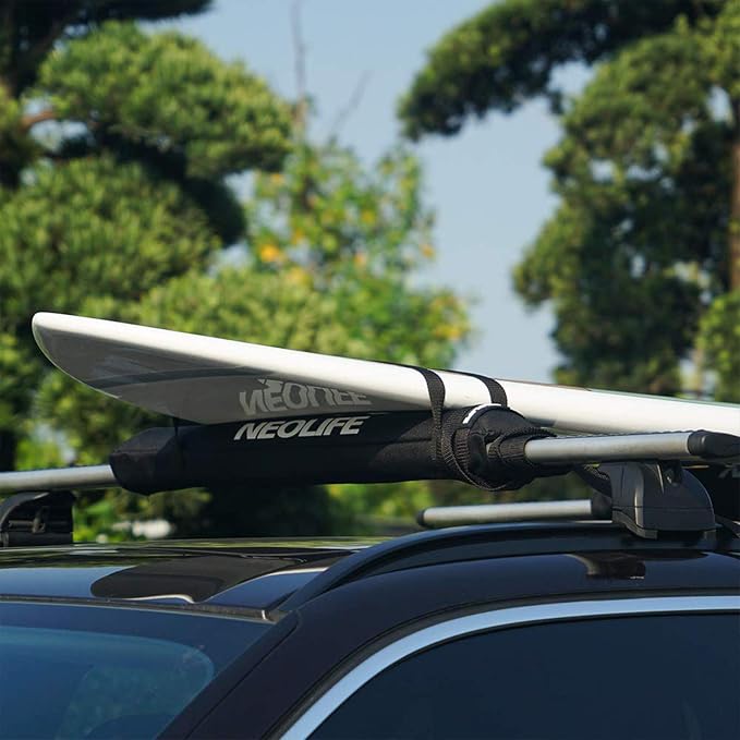Soft Roof Rack Pads with Two 15 Ft Tie Down Straps for Surfboard, SUP Paddleboard, Snowboard, 28/34inch (Pair)