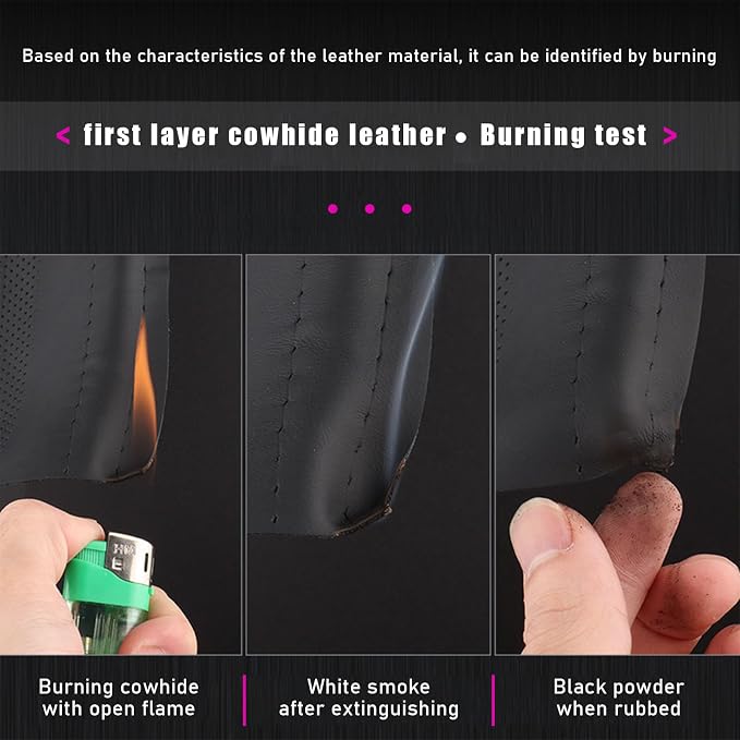 Ziciner Genuine Leather Steering Wheel Cover, Stitch on Wrap, Breathable Anti-Slip Car Steering Wheel Protector for Max Diameter 15 Inch, DIY Sewing with Needles Thread (Wine Red, Hole)