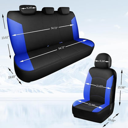 HChengkikz Car Seat Covers Full Set, Waterproof Neoprene Car Seat Covers, Airbag Compatible, All Season Protection Universal Fit Most Cars, Trucks, SUVs (Black + Blue)