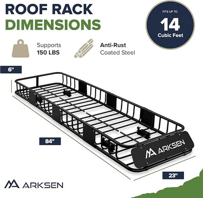 ARKSEN 84"x23"x6" Narrow and Long Roof Rack Cargo Carrier Car Rooftop Basket, Heavy Duty Weather Resistant Luggage & Camping Gear Storage for Car, Truck or SUV Transport