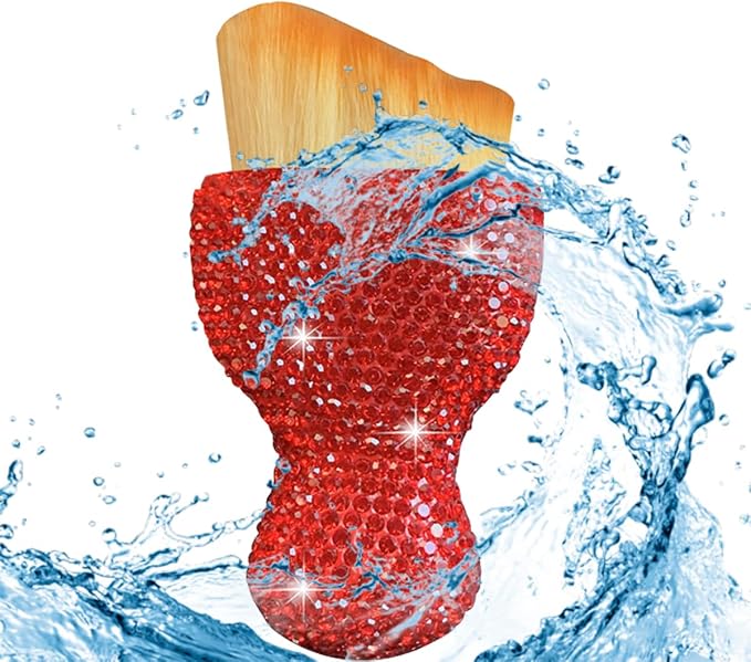 Bling Car Interior Dust Brush, Crystal Rhinestone Soft Auto Detailing Cleaning Brush, Sparkling Diamond Vehicle Dashboard Air Vent Cleaner for Women Girls, Universal for Vehicles (Red)