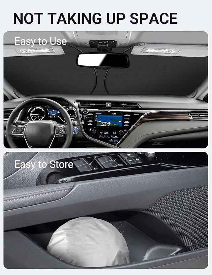 Proadsy 2026 Upgrade Windshield Sun Shade Custom Fit 2018-2025 2026 Toyota Camry LE XLE Hybrid SE XSE 4-Layer Foldable Front Sunshade Protector Sun Visor Blocks UV Rays Keep Car Cooler