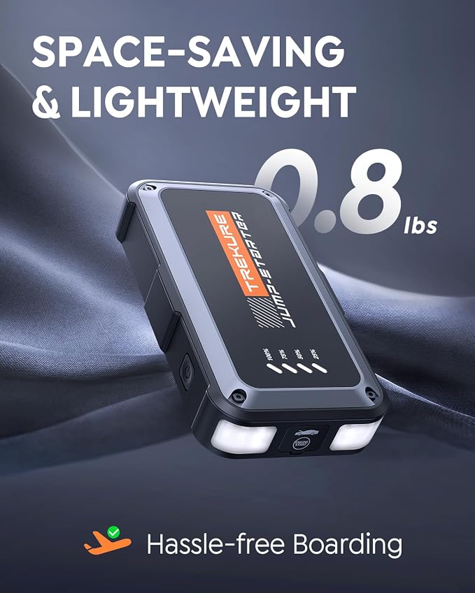 TREKURE Portable Car Battery Jump Starter 4000A 16800mAh Jump Box, Car Battery Jumper Starter Portable Jumper Cables for car(8.0L Gas/6.5L Diesel), Fast Charge, Lights, Compact