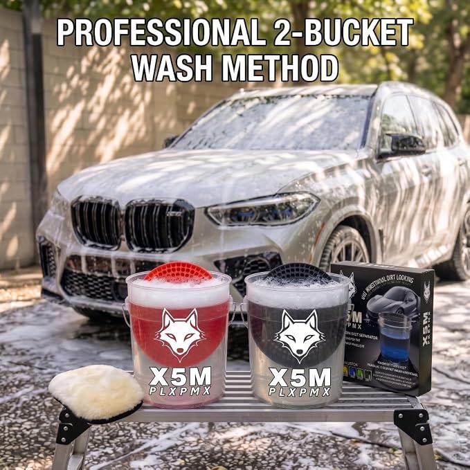 10.4" Heavy Duty Car Wash Bucket Insert (2-Pack) & Wash Mitt Kit - 10.6 oz Detailing Dirt Separator & Grit Trap, Scratch-Free Auto Wash, Fits 3.5 to 5 Gallon Buckets (Black Kit)