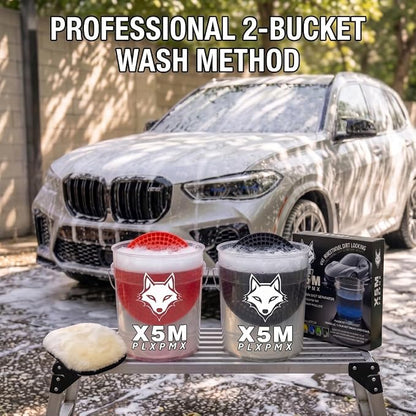 10.4" Heavy Duty Car Wash Bucket Insert (2-Pack) & Wash Mitt Kit - 10.6 oz Detailing Dirt Separator & Grit Trap, Scratch-Free Auto Wash, Fits 3.5 to 5 Gallon Buckets (Black Kit)
