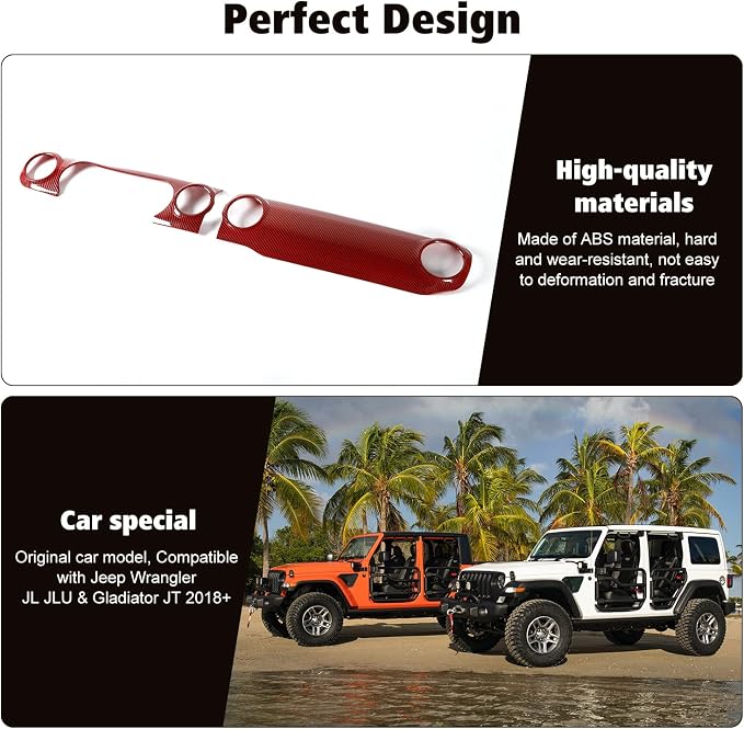 RT-TCZ Center Console Trim Cover Dashboard Control Panel Cover Decorative Interior Accessories for Jeep Wrangler JL JLU & Gladiator JT 2018-2022,Red Carbon Fiber