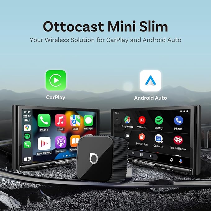 OTTOCAST Mini Slim, 2026 Upgrade 2in1 Wireless CarPlay & Android Auto Adapter, Plug & Play, WLAN Dual-Band 2.4G+5G, Auto Reconnect, Compatible with After 2016 Cars with Wired CarPlay/Android Auto