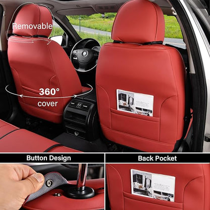 Coverado Seat Covers, Car Seat Covers Front Seats, Car Seat Cover, Car Seat Protector Waterproof, Car Seat Cushion Nappa Leather, Red Seat Covers Carseat Cover Universal Fit for Most Cars
