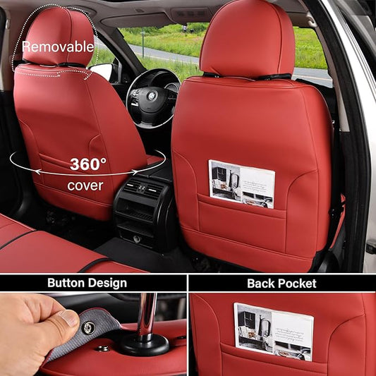Coverado Seat Covers, Car Seat Covers Front Seats, Car Seat Cover, Car Seat Protector Waterproof, Car Seat Cushion Nappa Leather, Red Seat Covers Carseat Cover Universal Fit for Most Cars
