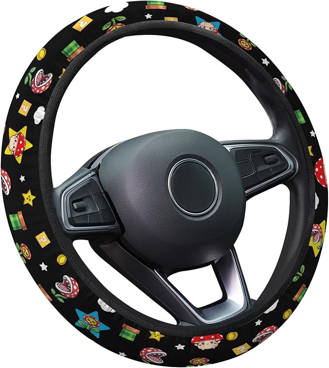 GENANY Retro Handheld Game Steering Wheel Cover, Non Slip Polyester Car Wheel Protector for Car SUV Truck, Universal 15 Inch