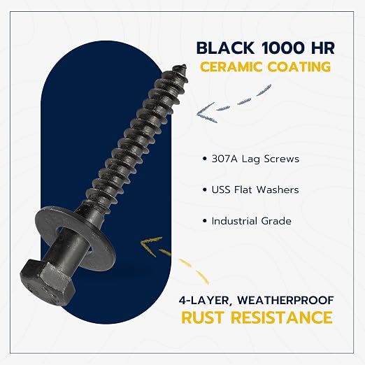 3/8 x 2-1/2 (50 Pack) Lag Screw Kit, 50 Screws and 50 Washers, Ceramic Black Ruspert Coating for Exterior Use, Meets ASTM A307 and ASME B18.2.1, Industrial/Commerical Grade by Makers Bolt