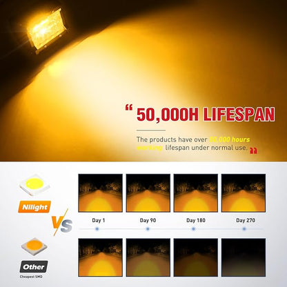 Nilight 4 Inch Amber LED Light Pods 2PCS Triple Row 60W Flood Spot Combo Offroad Driving Fog Lighting for 12V 24V Pickup Truck ATV UTV SUV