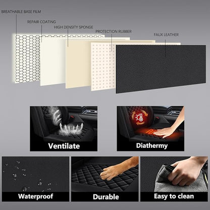 Full Coverage Leather Car Seat Covers Full Set,Waterproof Seat Covers for Cars,SUVs Trucks, Car Seat Cushion,Car Seat Protector with 5 Seats (Black, Full Set(Front and Rear-5 Seats))
