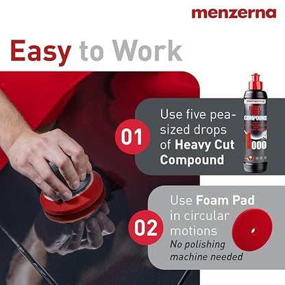 menzerna Heavy Cut Compound 1000" I Abrasive Polishing Compound for Deep Scratches, Sanding Marks, Swirls & Holograms I Buffing and Polishing Compound for Scratch Repair I Silicone Free I 8 fl oz.