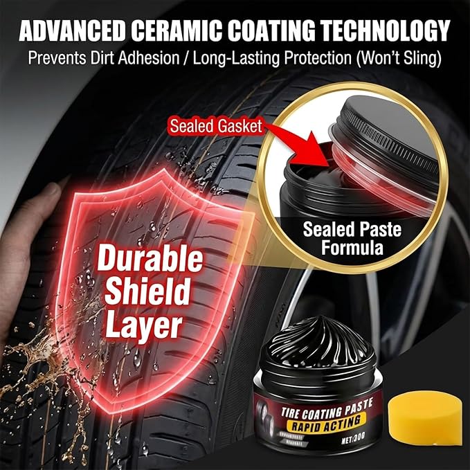 Premium Tire Coating & Trim Restorer, Bring Back the Original Deep Black Shine to Rubber and Plastic,Ceramic Tire Coating, Tir𝐞 Coatin𝐠 Paste, Blocks UV (3pc)