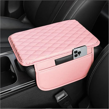 Stacool Upgraded Car Center Console Cover,Microfiber Leather Car Armrest Cover Cushion with 2 Storage Bags,Universal Car Armrest Storage Box (Pink)