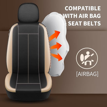 HChengkikz Car Seat Covers Front Seat, Waterproof Neoprene Seat Covers, Car Seat Cover Airbag Compatible, Universal Automotive Comfort for Most Cars, Trucks, SUVs (Black + Beige)