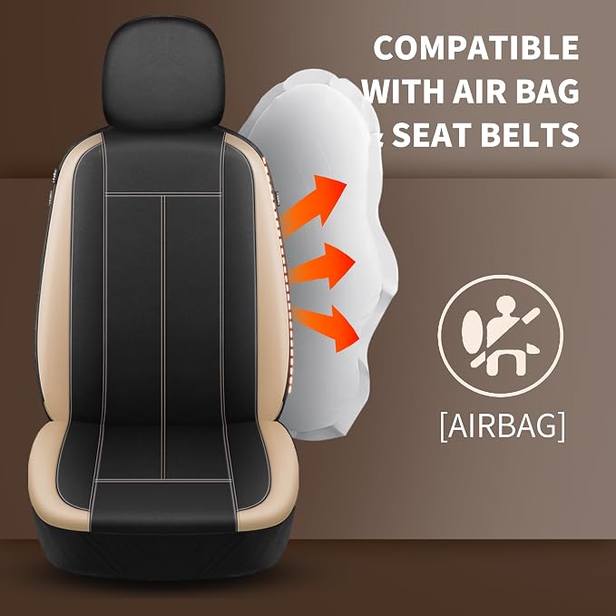 HChengkikz Car seat Covers Full Set, Waterproof Neoprene Seat Covers, Airbag Compatibable, Universal Automotive Comfort Protection for Most Cars, Trucks, SUVs (Black + Beige)