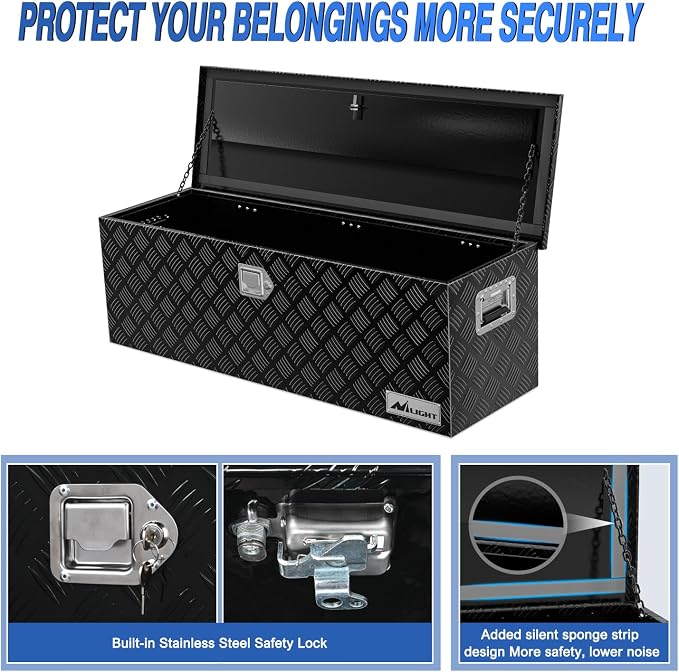 Nilight 44 Inch Truck Tool Box Heavy Duty Aluminum Stripes Plated Pick Up Truck Bed Toolboxes 44"x15"x15" Waterproof Storage Organizer for Bed of Truck RV Trailer with Side Handle Lock Keys, Black