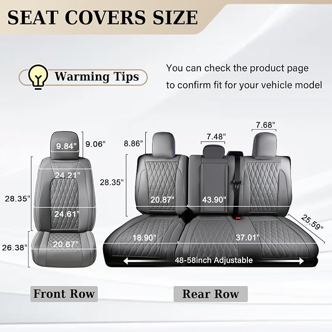 Coverado Leather Rear Seat Covers Fit for Ford F150 F250 F350 F450, Waterproof Ford Truck Rear Seat Covers Fit for 2015-2026 F150 & 2017-2026 F250 F350 F450 (Gray)