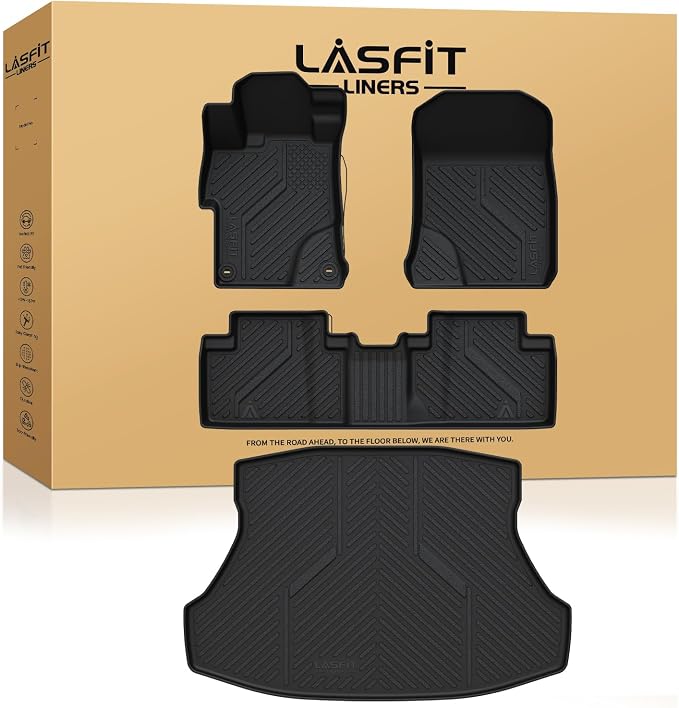 LASFIT Floor Mats & Trunk Mat for Honda Civic Sedan & Sedan Si 2012 2013 2014 2015, All Weather TPE Custom Fit Floor Liner, 1st & 2nd Row & Cargo Mat, Black (Not for Coupe)
