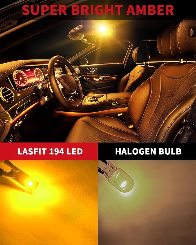 LASFIT 194 168 T10 2825 W5W LED Bulb Canbus Error Free, Non-Polarity 400LM Extremely Bright for Side Marker Map Doors, 12-24V, Amber Yellow, Pack of 2