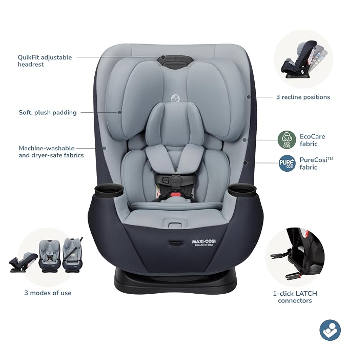 Maxi-Cosi Pria All-in-One Convertible Car Seat, Infant to Toddler Car Seat, Easy-Install Harness, Machine-Washable Cover, 5-100 lbs, Seascape